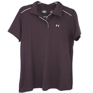 Under Armour Polo Shirt Large Women Brown Collared Short Sleeve Golf Athleisure